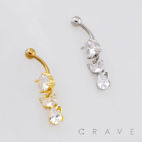 TEAR DROP DANGLE BEZEL CZ CAT BELLY NAVEL RING 316L SURGICAL STEEL TEAR DROP DANGLE BEZEL CZ CAT BELLY NAVEL RING 316L SURGICAL STEEL